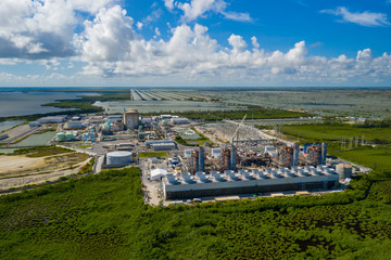 Wall Mural - Aerial photo of the Turkey Point Nuclear power generation fusion station reactors Homestead Florida