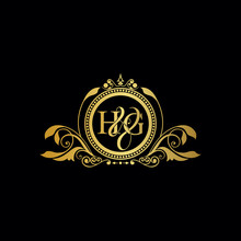 Initial Letter HG Logo Luxury Vector Mark, Gold Color Elegant Classical Symmetric Curves Decor.