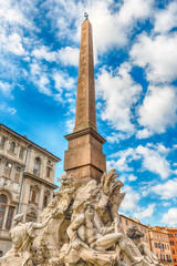 Fototapete - Obelisk and Fountain of the Four Rivers in Rome, Italy