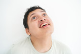 Fototapeta  - Portrait of smiling disable asian men standing on white background