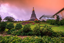 Background View Of Close-up Tourist Attractions, Landmark In Chiang Mai, Near Doi Inthanon (Pra Mahatat Noppamethanedon And Pra Mahatat Nopphonphusiri), Thailand.