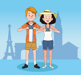 Wall Mural - Happy tourists and travel design