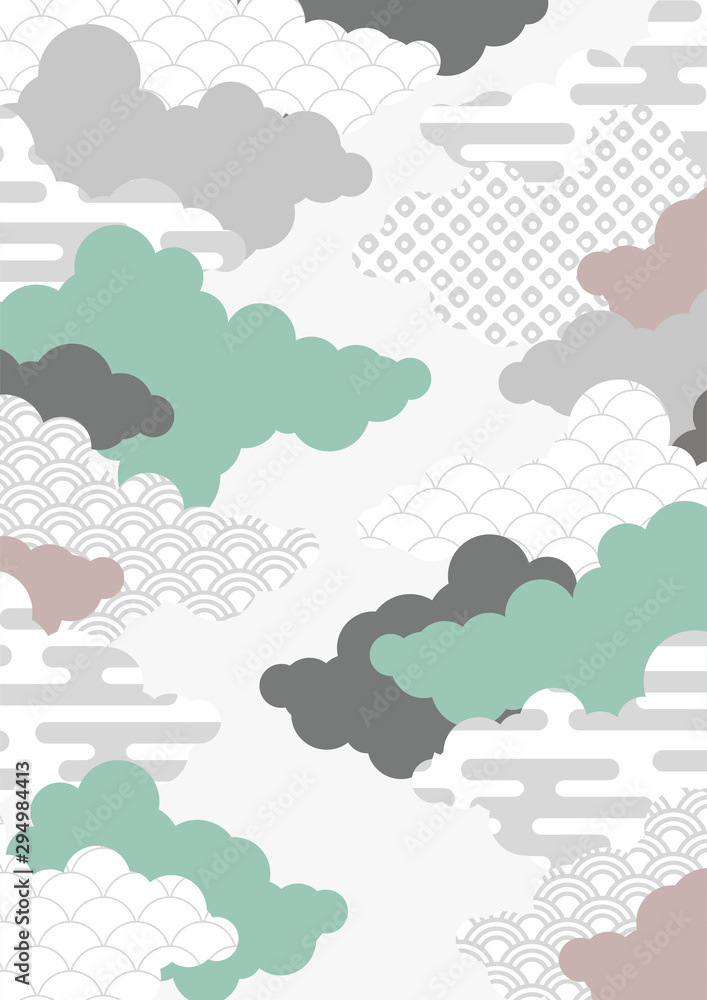 和柄を用いた雲の背景イラスト エ霞 青海波 鹿の子絞り Background Canvas Print Backgrou Kimiko