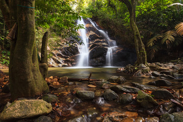 waterfalls found in tropical rainforest in Malaysia