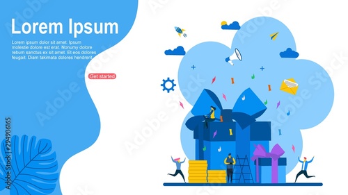 Cuadros en Lienzo online reward , Group of people receive a gift box vector illustration concept