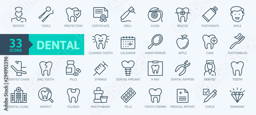 Fotomural Dental clinic elements - thin line web icon set