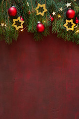 сhristmas background with empty space for text or image.spruce branch with christmas decorations on 