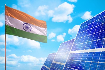 india alternative energy, solar energy concept with flag industrial illustration - symbol of fight w