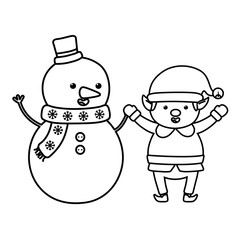 Canvas Print - snowman and elf holding hands decoration merry christmas line style