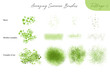 Set of summer vector foliage ecology brushes - silhouettes of summer leaves, foliage of trees, different greenery types isolated on white, vector illustration brush nature collection