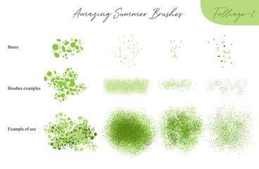 set of summer vector foliage ecology brushes - silhouettes of summer leaves, foliage of trees, diffe