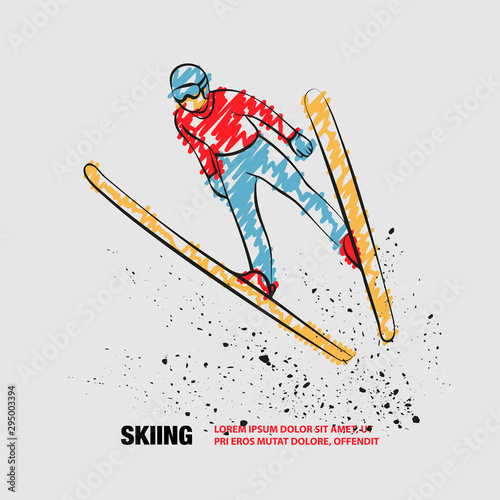 Dekoracja na wymiar  skoki-narciarskie-sportowiec-w-pozycji-do-lotu-wektor-zarys-skokow-narciarskich-z-bazgrolow