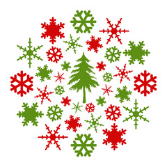 Poster - Christmas Tree Snow Flakes Red Green Circular