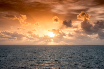 Wall Mural - Sunset over offshore wind farm - green power generation