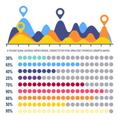 Poster - infographics flowchart with percentage information vector. chart with location pointer on peak of st