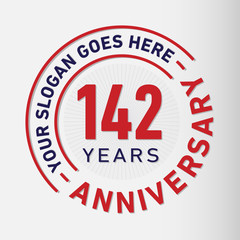 142 years anniversary logo template. One hundred and forty-two years celebrating logotype. Vector and illustration.