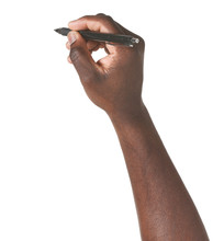 Hand Of African-American Man With Pen On White Background