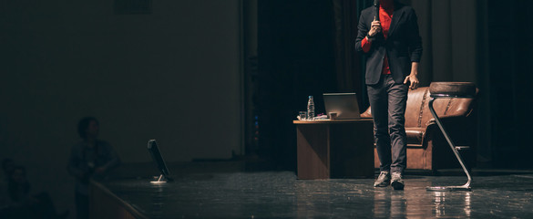 close up. speaker lecturing on business training