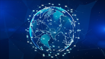 Poster - 5g hi speeds connection futuristic abstract digital technology background concept. Earth element furnished by Nasa