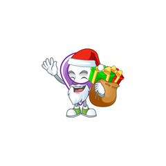 Wall Mural - Santa with gift pin location cartoon on white background