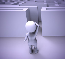Wall Mural - confused by a maze and bewildered on solution - 3d illustration