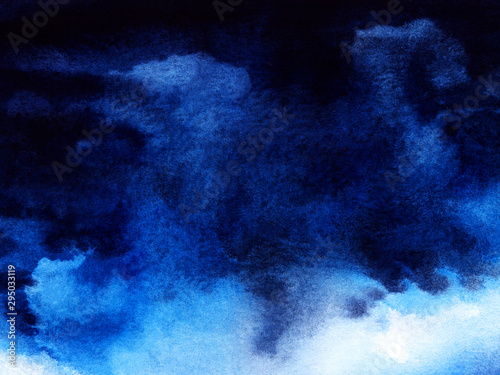 Deep Dark Night Sky Cumulus Cloud Abstract Dark Blue Watercolor