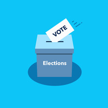 Simple Illustration Of The Ballot Box And Voting Paper. Flat Design, Easy To Use For Your Website Or Presentation.