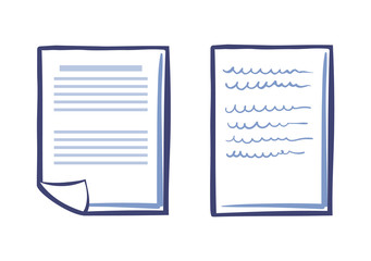 Poster - Office paper icons isolated vector. Documents list with font signs, written scribble text on sheet. File with note, template of letters with information