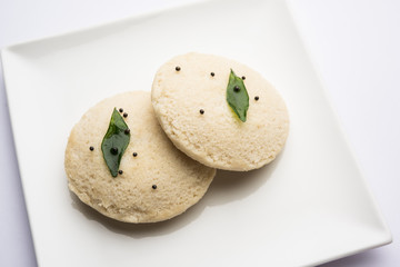 Canvas Print - Idli Sambhar or Idly Sambar is a popular south Indian food, served with coconut chutney. selective focus