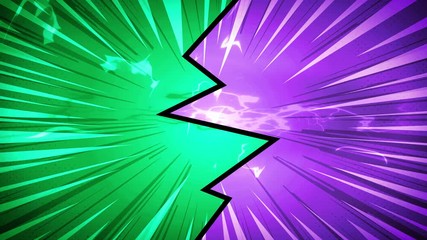Poster - Comic Book Action Layout Background With Power Fx/ 4k animation of a powerful comics like page layout background with halftone dots and dynamic action speed sunbeams effects