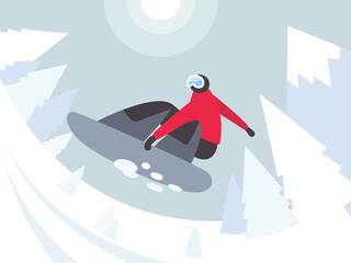 Freeride snowboarder in motion. Winter Sport activity. Flat style character illustration. - Vector