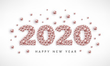 Happy New Year 2020 Rose Gold Beads White