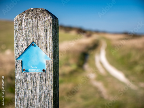 A direction marker for the South Downs Way public footpath which runs 100 miles along the south coast of England between Eastbourne and Winchester.