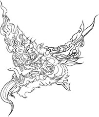 Wall Mural - Hand drawn Silhouette dragon.Chinese dragon tattoo.Black and white Traditional Japanese dragon.