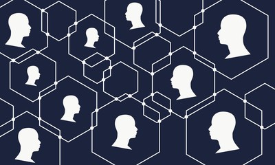 Wall Mural - human communication background. modern brochure or web banner design template. connected hexagons wi