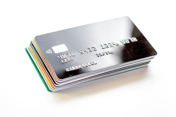 Wall Mural - pile of credit cards on white background