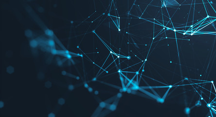 Poster - Abstract polygonal space low poly dark background with connecting dots and lines. Connection structure. Science background. Futuristic polygonal background. Triangular background. Wallpaper. Business