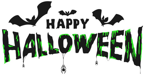 Wall Mural - happy halloween scary text and bat silhouettes, spider and spiderweb