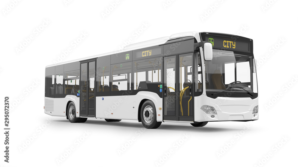 City Bus 3D Rendering Isolated on White Background - obrazy, fototapety, plakaty 