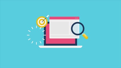 Video animation concept of seo optimization, target marketing, website speed.
