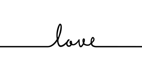 Wall Mural - love - continuous one black line with word. minimalistic drawing of phrase illustration