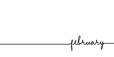 february - continuous one black line with word. minimalistic drawing of phrase illustration