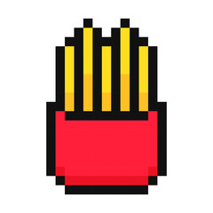 Poster - French fries. Pixel art. Retro game style. Vector illustration.