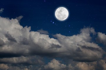 Wall Mural - full moon with starry and clouds background. romantic night.