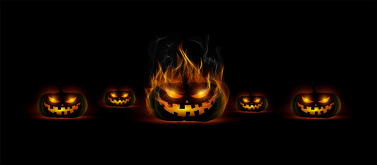 Sticker - zucca halloween, fuoco, in fiamme, paura, spaventoso,