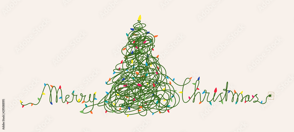 Funny Christmas card design, Christmas lights tangled up - obrazy, fototapety, plakaty 