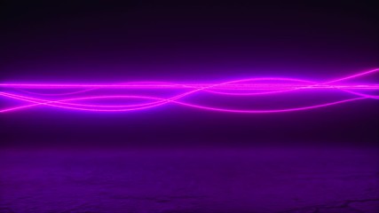 Poster - Computer generated wavy neon lines of wire over grunge surface. 3D rendering abstract background, virtual reality