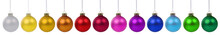 Colorful Christmas Balls Baubles Banner Decoration In A Row Isolated