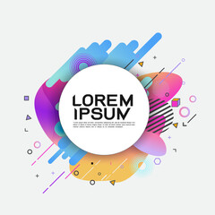 Fototapete - abstract fluid dynamic mixed geometric shapes and circle frame with space for text. vector illustrat