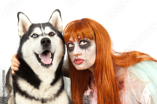 The Red Haired Girl In A Zombie Costume With Different Eyes And A
